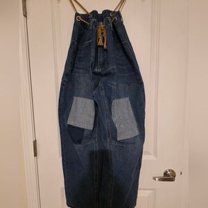 Blue Denim Skirt with Patchwork
